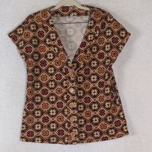Floral & Ivy Womens Grandmacore Hippie Flower Button Shirt‎ Size S